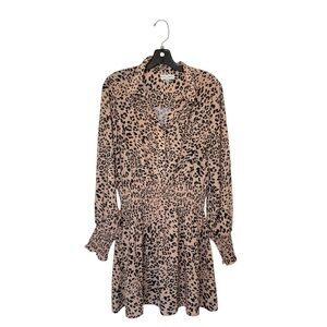 Koko +Mason‎ XL Long Sleeve Fit & Flare Cheetah Print Shirt Dress Flirty